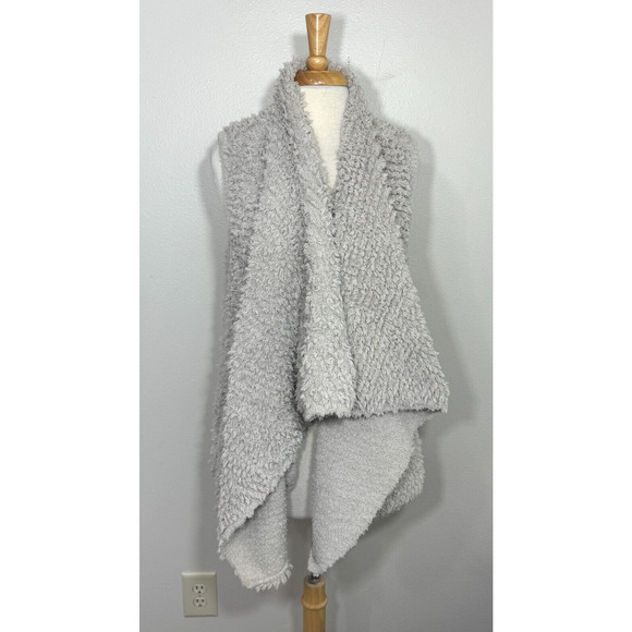Barefoot Dreams Loop Knit Fringe Cascading Vest Cozy Chic Fleece Bone, XL - Picture 5 of 14